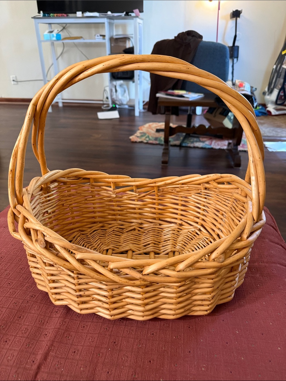 Natural Woven Willow Basket with Double Handle - Tan